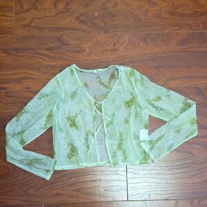 Sheer Green Floral Tie-Front Cardigan